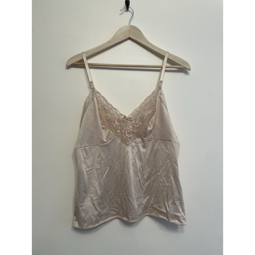 Vintage Vassarette Camisole Slip Top Women Size 38 Satin Beige Lace Adjustable